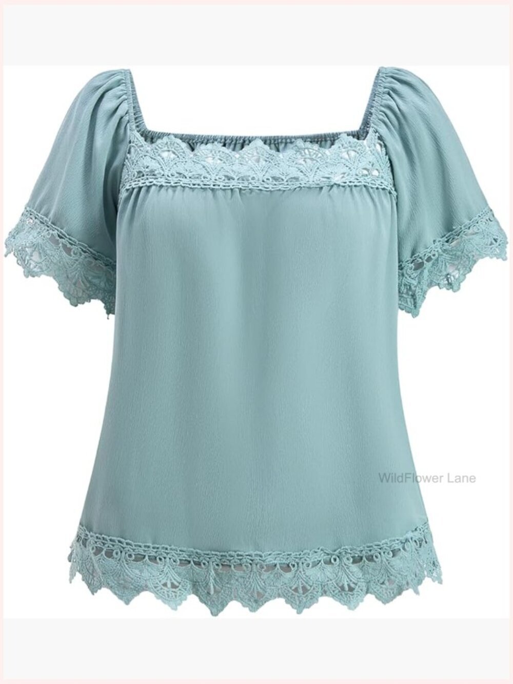 Plus Size Lace Blouse Square Neck Short Sleeve Elegant Dressy Summer Top